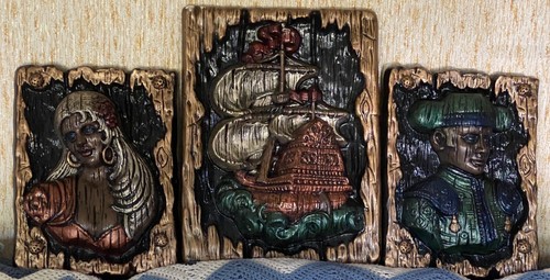 Set Of 3 Vintage Handmade Ceramic 3-D Mayflower Pilgrims Hanging Wall Plaques - Picture 11 of 12