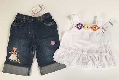 NWT Gymboree Colorful Paradise 12-18 Months Crochet Flower Top & Ruffle Jeans