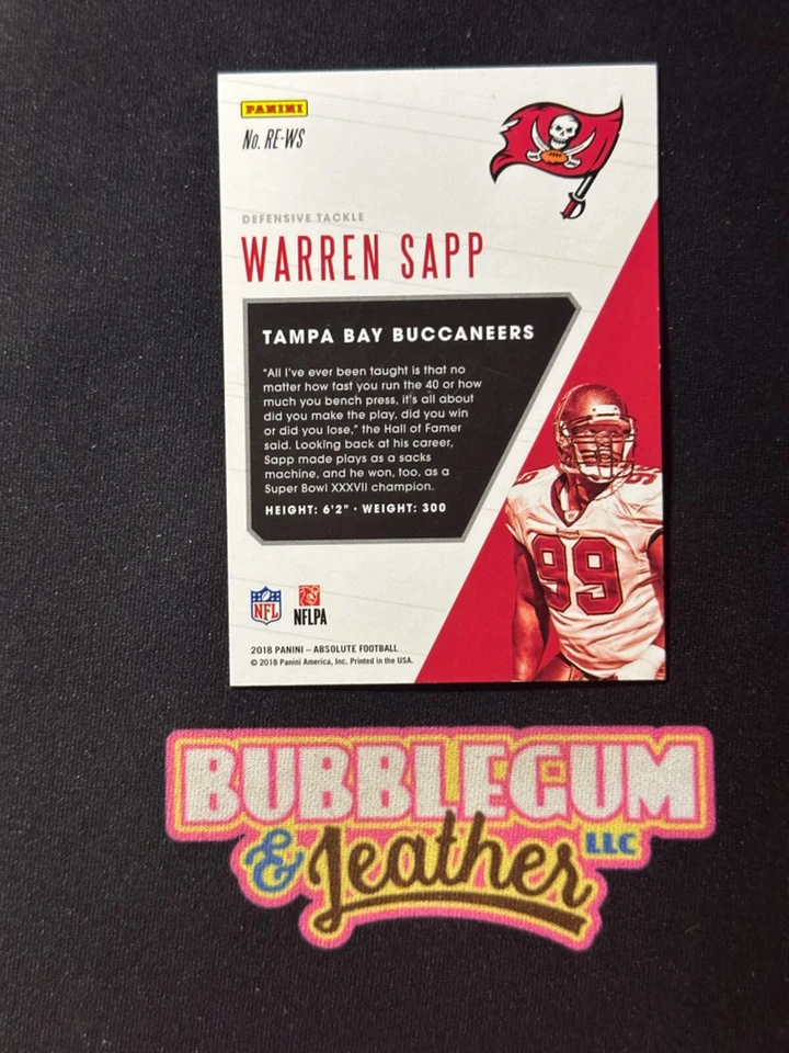 2018 Panini Absolute Revolutionaries Warren Sapp #RE-WS HOF - Image 2 of 2
