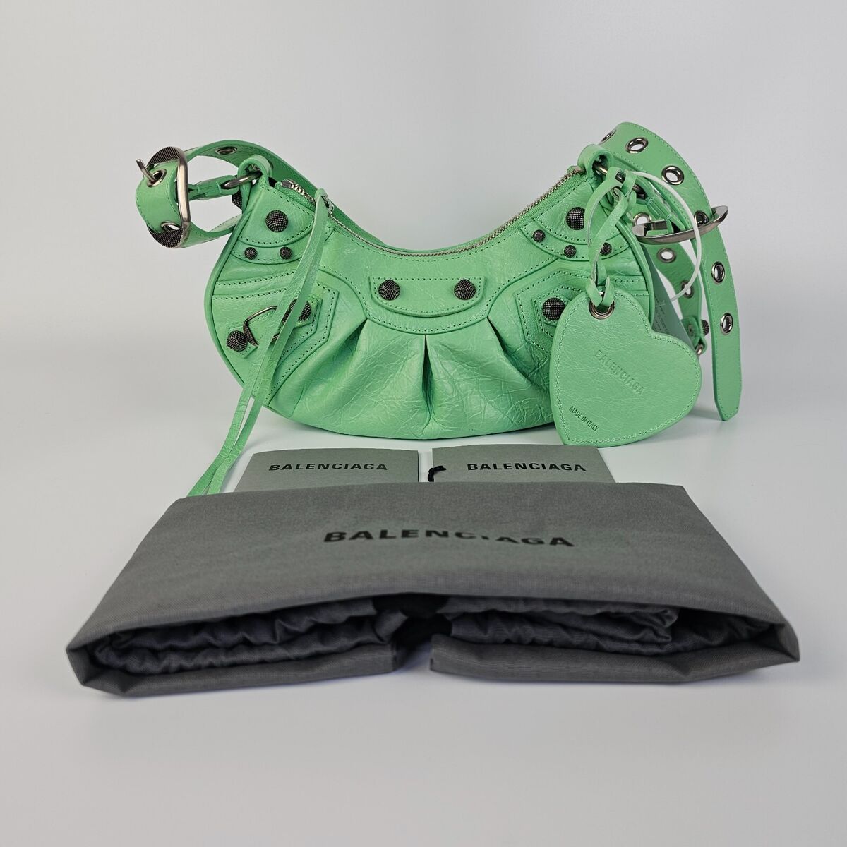 BALENCIAGA Le Cagole XS Mint Green Leather Shoulder Bag New BALENCIAGA Le Cagole XS Mint Green Leather Shoulder Bag New