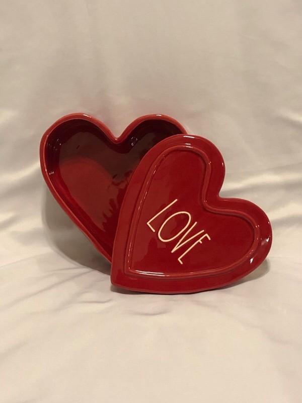 Rae Dunn Heart Shaped LOVE Jewelry Box RARE RED Valentine’s Magenta 