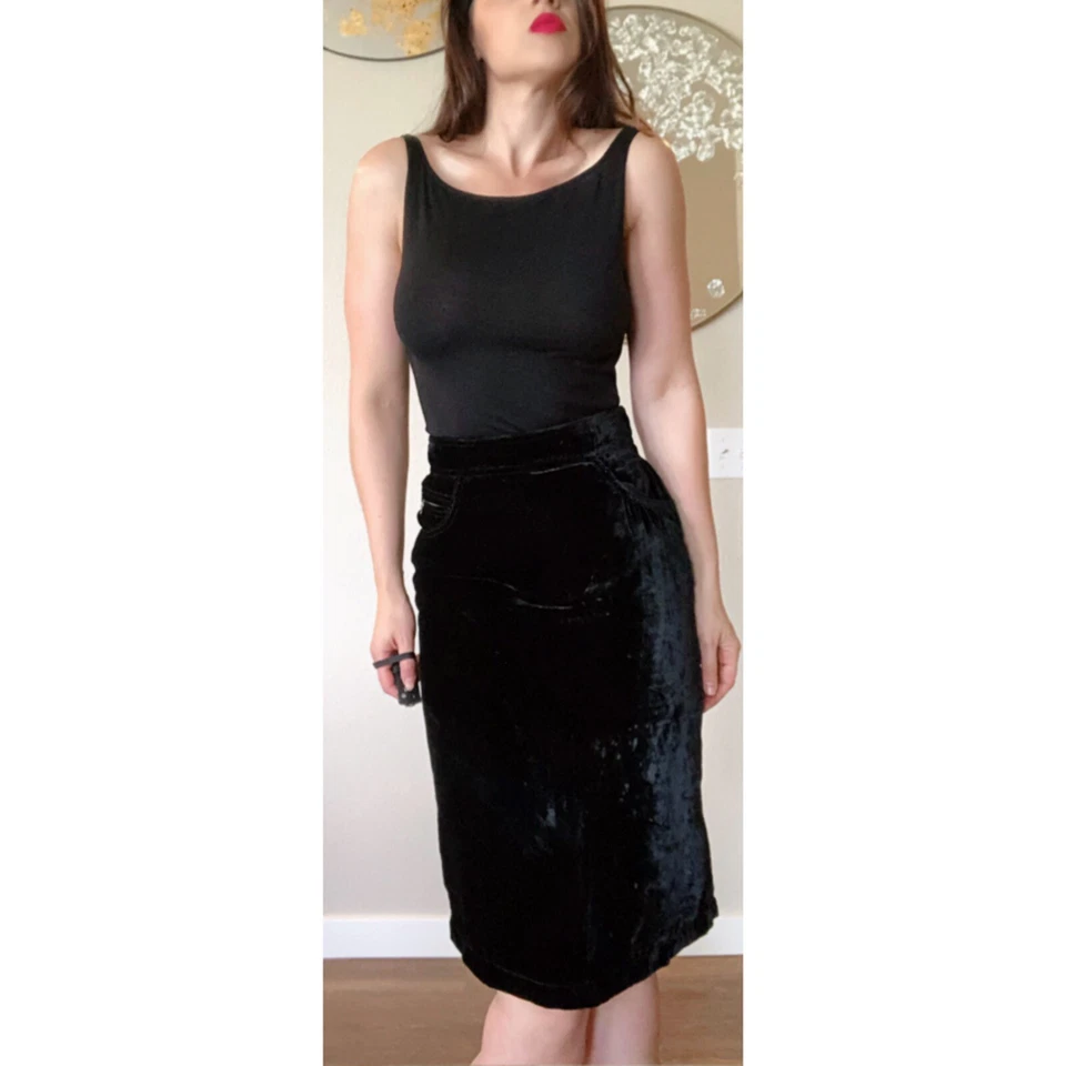 Prada черный бархат 2 кармана колена карандаш юбка размер это 44 США 8 или 6 - Изображение 4 из 4