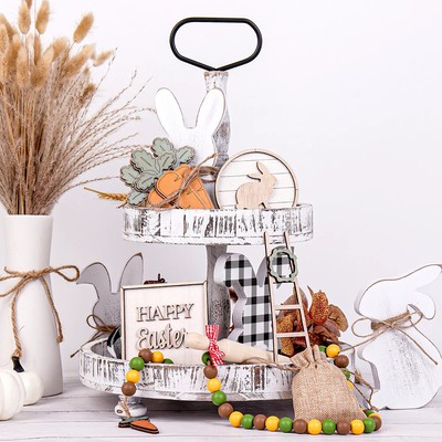 Holz Happy Easter Bunny Carrot Set Handgefertigt für DIY Küche Party Dekoration