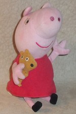 Retired Ty Beanie Babies 2014 Peppa Pig Holding Brown Teddy Bear Plush 8" tall