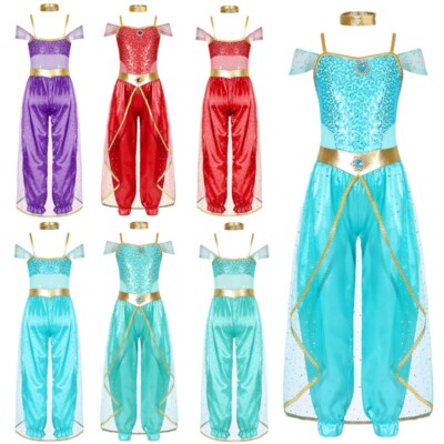 US Kids Girls Arabian Princess Cosplay Costume Set Belly Dance Jumpsuit Dress Up