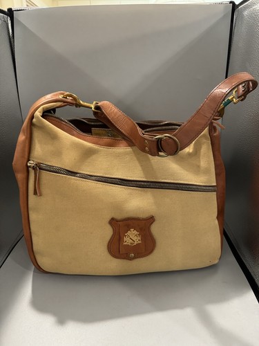 Vintage OLEG CASSINI Travel Bag Leather and Canvas 1970-80s T566