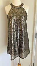 NEW Stunning Black/Copper Sequins Party Night Club Cocktail Dress Size SM - B5