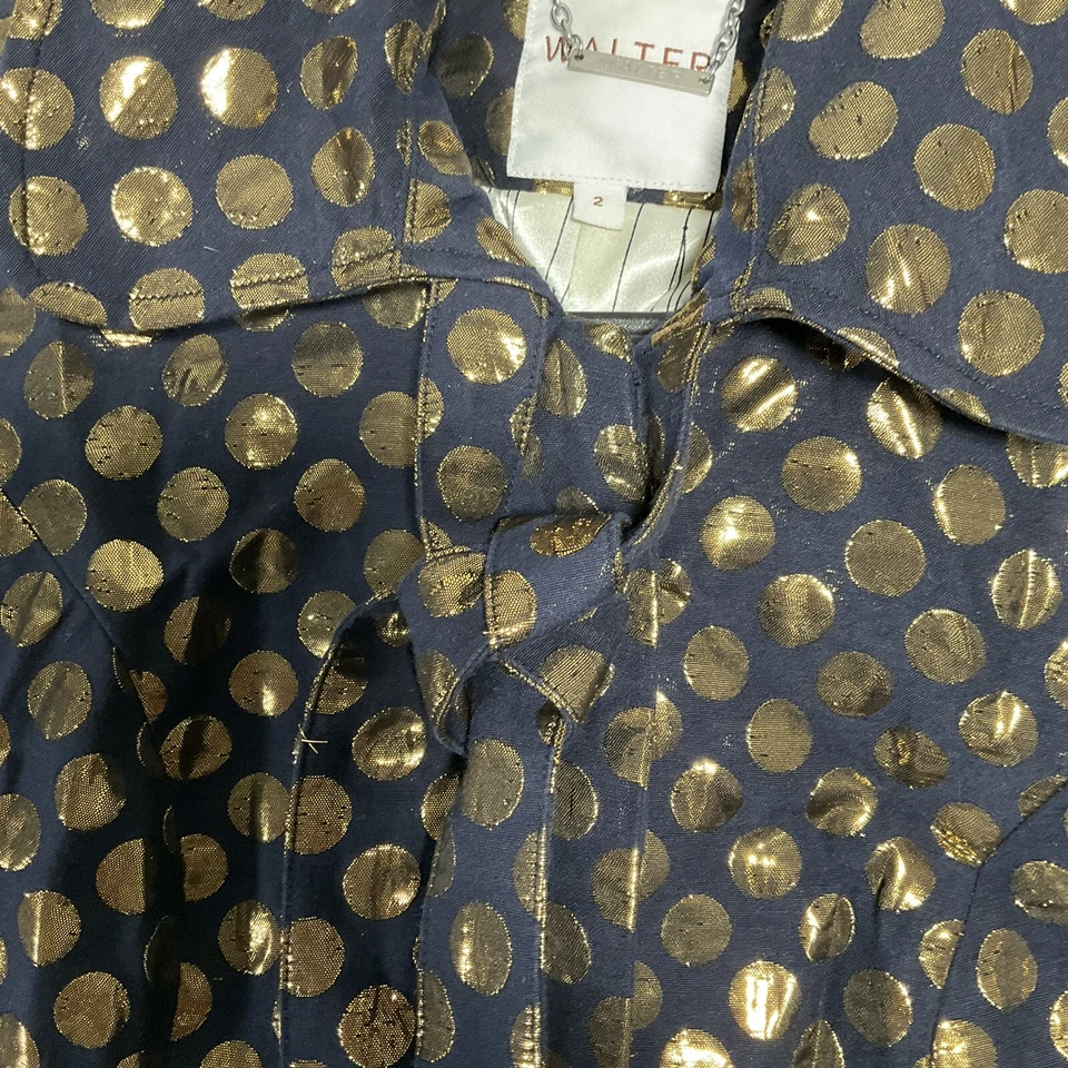 Walter Navy Gold Metallic Polka Dot Cropped Blazer Short Puff Sleeve Button Tie - Image 4 of 4