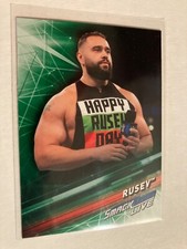 Rusev 2019 topps green parallel insert wwe wrestling card born in Bulgaria read