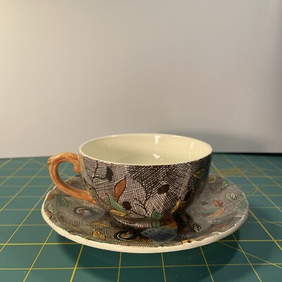 Gien Rambouillet French Cup 2 Tall Foliage &  5 7/8'' Partridge Saucer