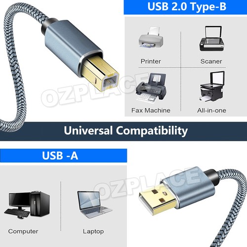 Printer Cable USB 2.0 Type A Male to B for Brother Epson Canon Scanner - Picture 8 of 13