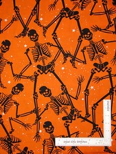 Halloween Skeleton Star Bones Orange Cotton Fabric Benartex Gothic Glam By Yard