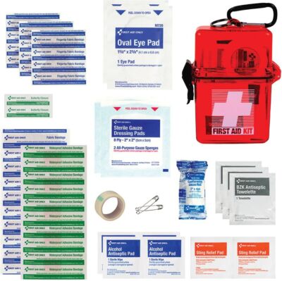 First Aid Only Outdoor Kit Essential Items In Waterproof Case Carabiner Clip