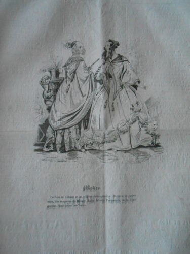Litho 1840   Modes Femmes Coiffure en Velour Magasin Minaret Le charivari - Bild 1 von 1
