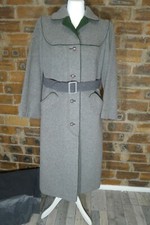Lodenfrey Grey/green Trim Wool Belted Coat Fits Size 12 Vgc