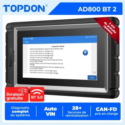 TOPDON AD800 BT 2.0 Appareil de diagnostic automobile Scanner OBD2 TOUT SYSTEME