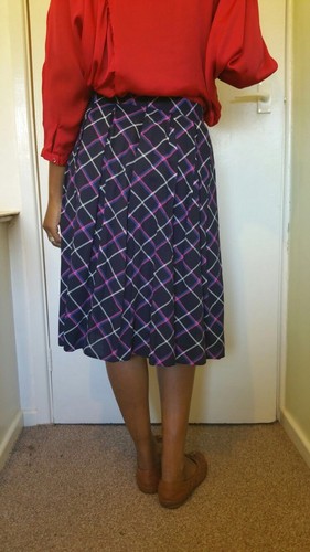 Women stripe navy blue pleated knee length skirt uk size 10 - Picture 5 of 5