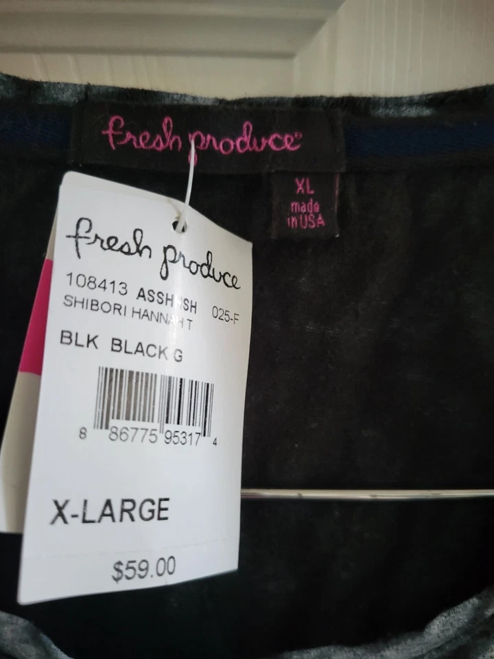 Fresh Produce Top Negro Estampado Tie Dye Talla XL Ajuste Como M Nuevo Manga Corta Cáñamo Foto 2 de 4