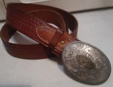 Vintage LL Bean Western Ranger Leather Belt Large Tonkin Inc Buckle 38" to 42"