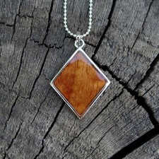 Koa Wood Hawaiian Hawaii Jewelry Scroll Rhodium Plated Brass Pendant BRP 1084