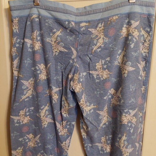 Disney Blue Tinker Bell Floral Print Capri Casual Drawstring Lounge Pants -Large - Picture 6 of 8