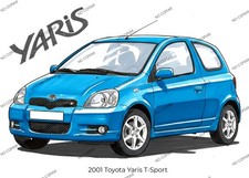 Toyota Yaris T-Sport TS Cuadro ilustración Dibujo Poster Regalo Garaje
