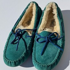 Ugg Dakota Cozy Teal Suede Moccasins Slippers Blue Laces Size 7