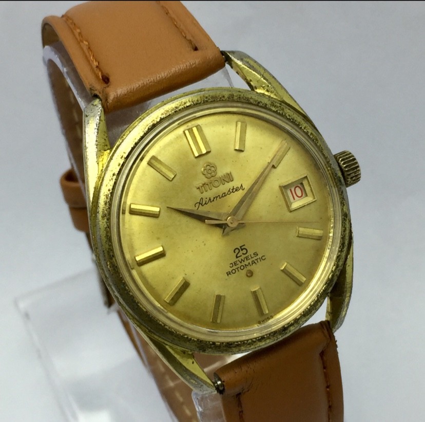 TITONI Airmaster 307-345 Rotomatic Golden Dial Automatic Vintage