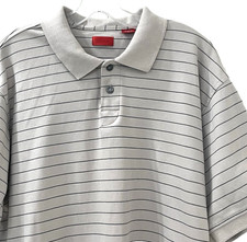 IZOD Mens Golf Polo Shirt Size L Beige Gray Stripe Short Sleeve Embroidered Logo