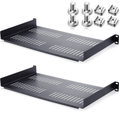 2 Pieces Server Rack Shelf 1U 19 Inch Rack Shelf Vented Universal Heavy Duty ...