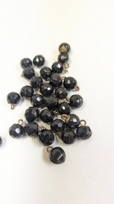 Jet Black Carved Bead/ Button Lot Assorted Sizes Shapes Shiny Glossy Vtg.