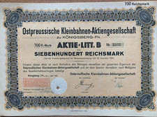 Ostpreussische Kleinbahnen AG alte Aktie &uuml;ber 700 RM K&ouml;nigsberg 1925