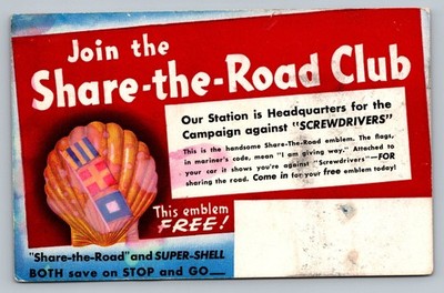 Shell Gas Station Share The Road Club Vintage Postcard