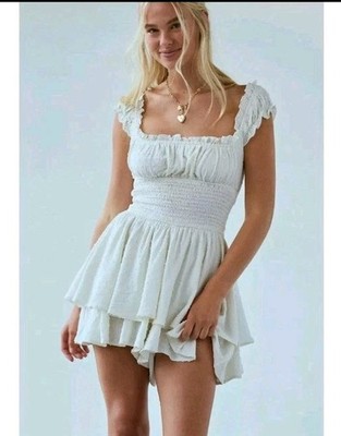 UO Urban Outfitters Polly Love Galore Romper Sz L Boho Babydoll Y2K Blue Fairy 