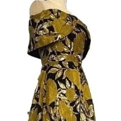 NWOT THEIA OFF THE SHOULDER BLACK & GOLD JACQUARD GOWN DRESS SIZE 4 | eBay