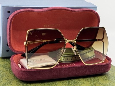 Gucci Oversized GG0817S 006 Gold Metal Frame with Brown Gradient Lens Sunglasses