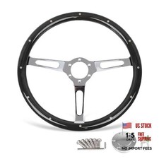 15" 6 Bolt Classic Wood Grain Steering Wheel With Riveted Light Wood Grip Black