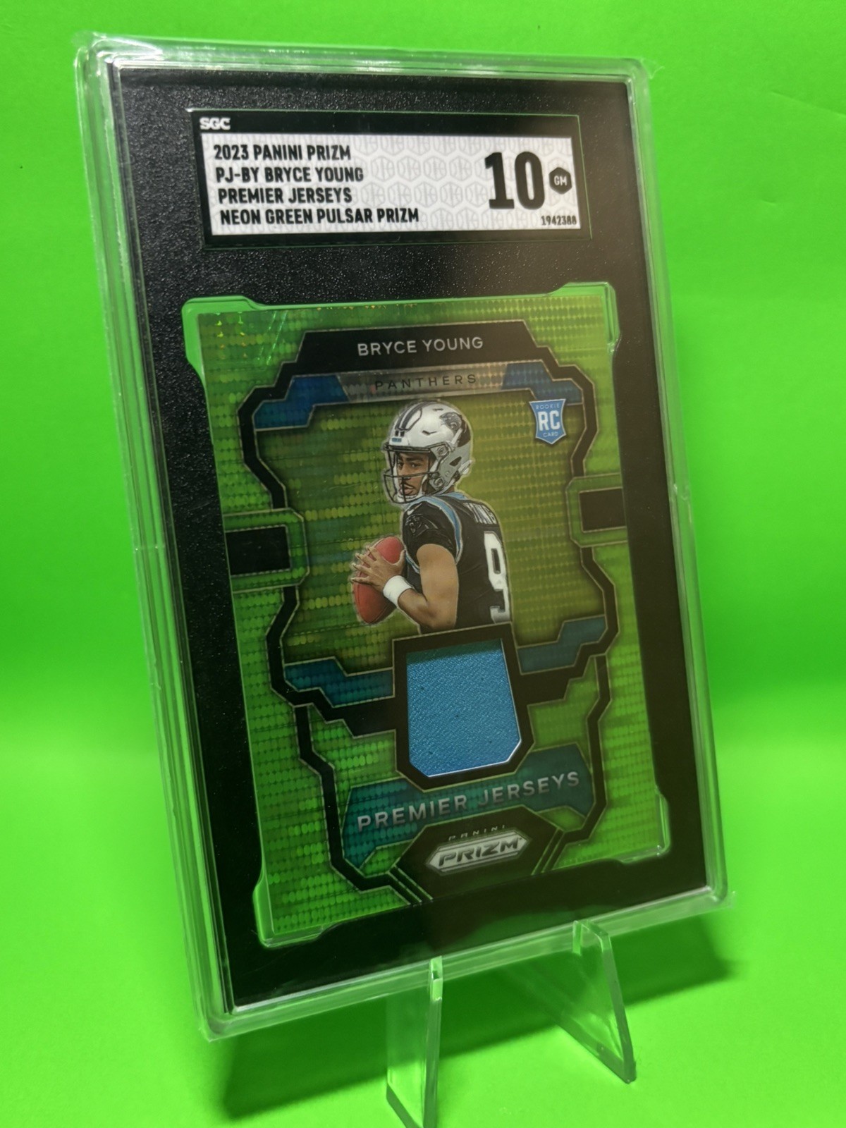 2023 Panini Prizm Bryce Young Premier Jersey Neon Green Pulsar SGC 10 Rookie RC