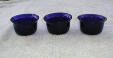 CIRCULAR Bristol Blue Glass Liner Silver Salt/Mustard Pot Replacement - Set of 3