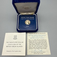 1983 $25 British Virgin Islands Franklin Mint Gold Coin * COA * BOX