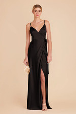 Birdy Grey Wrap Dress XS Black Cindy Matte Satin Bridesmaid Elegant Classy