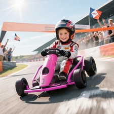 24V Drifting Electric Go Kart with Slow Start, Music, Horn, for 8-12 Yrs, White