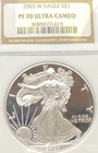 2003 W $1 PROOF AMERICAN SILVER EAGLE NGC PF 70 ULTRA CAMEO NO RESERVE