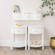 3 Drawer Reeded Wall Mounted Floating Dressing Table & Pair of Bedside Tables -