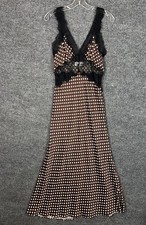 Ronny Kobo Holiday Dress Size Medium Brown Polka Dot Lace Trim Silk Blend V Neck