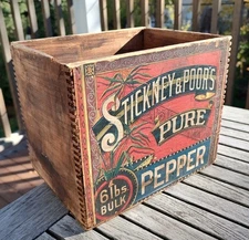 Vtg Stickney & Poor's Pepper Wood Box Crate Spice Advertising General Store