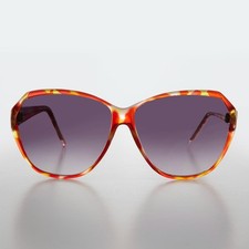 Round Oversized Women's Red Yellow Vintage Sunglass - Nessa