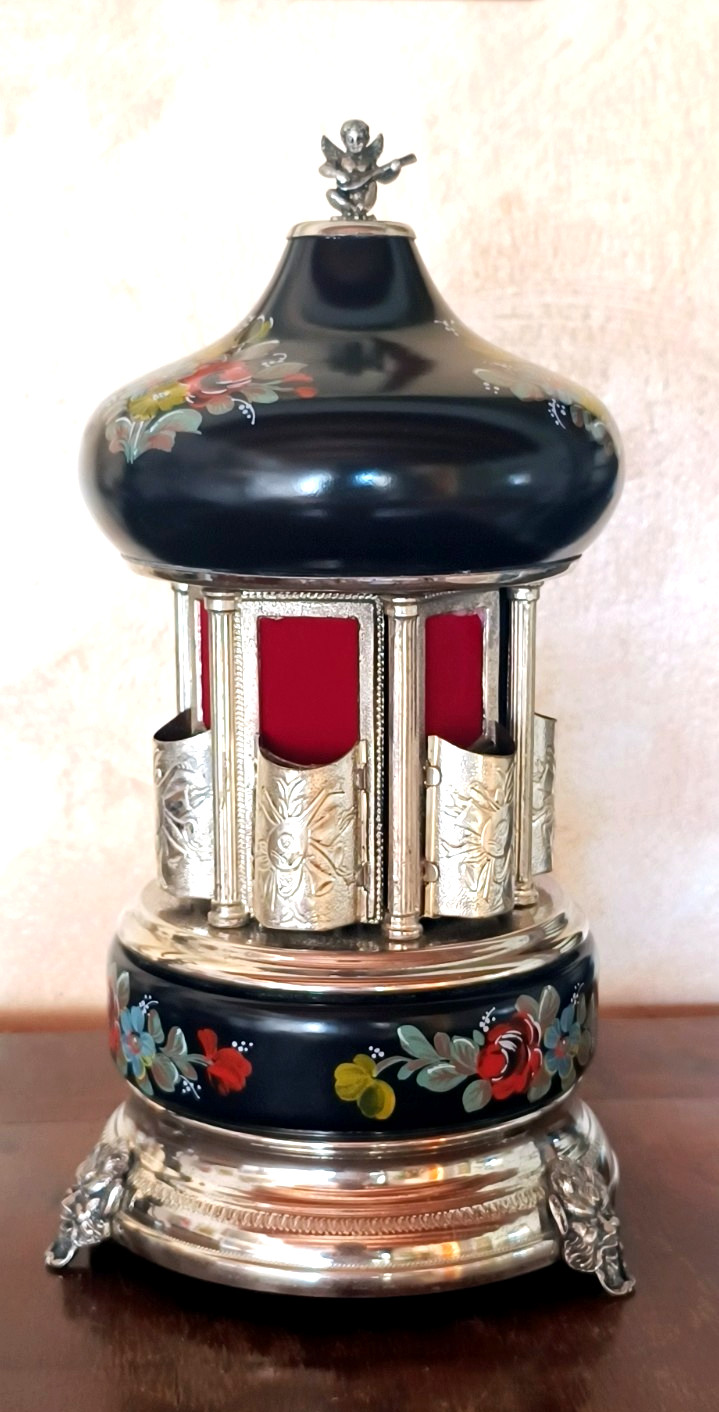 Reuge carillon portasigarette music box nero a fiori metà secolo Italia