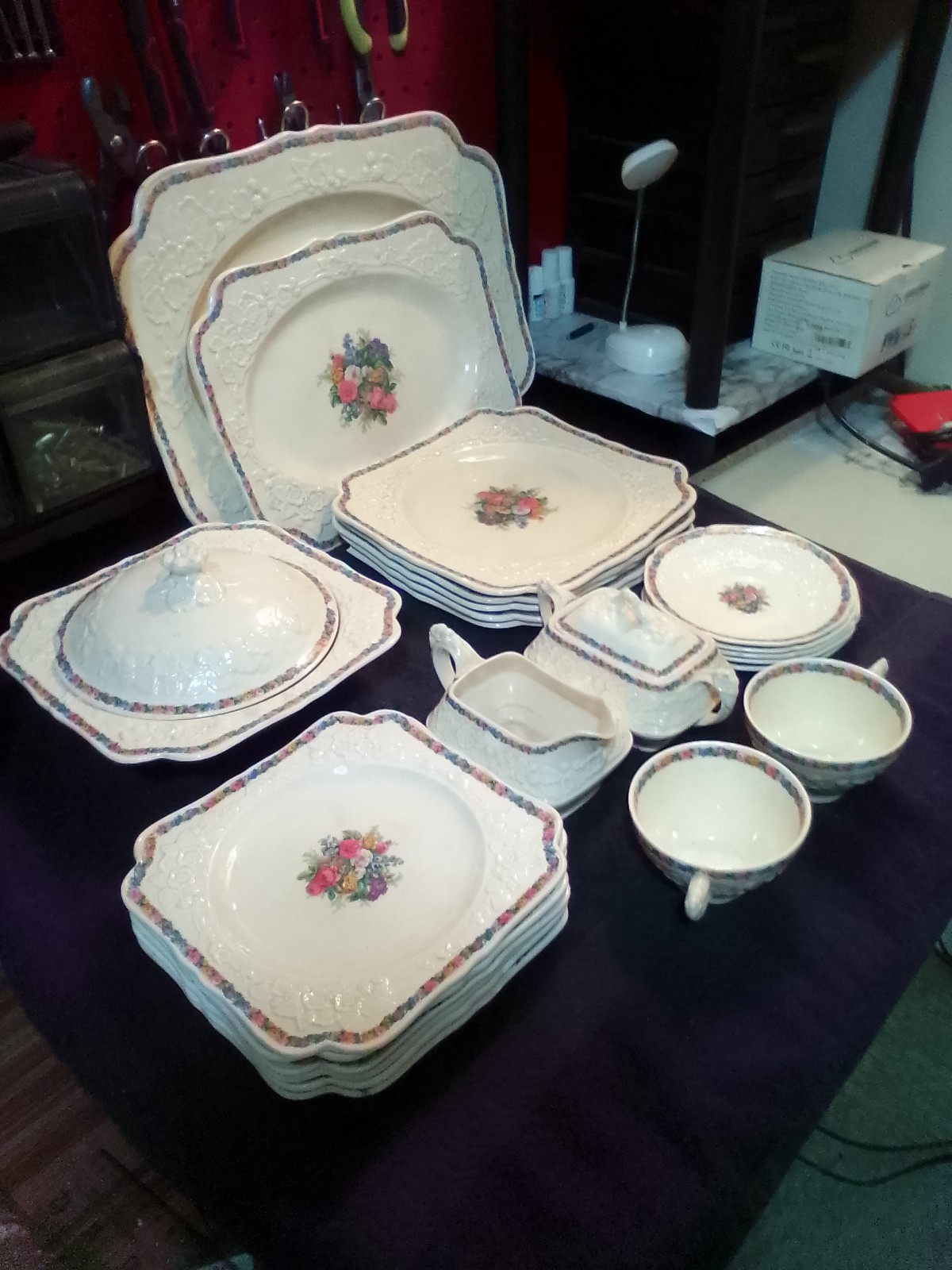 A Vintage Crown Ducal Gainsborouge Floral Embossed Serving Set