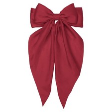 Burgundy Red Hair Bow for Women Girls, Big Satin Bow Clip with Long Tail Dark...